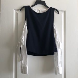 Zara navy and white w/ cold shoulder sleeves